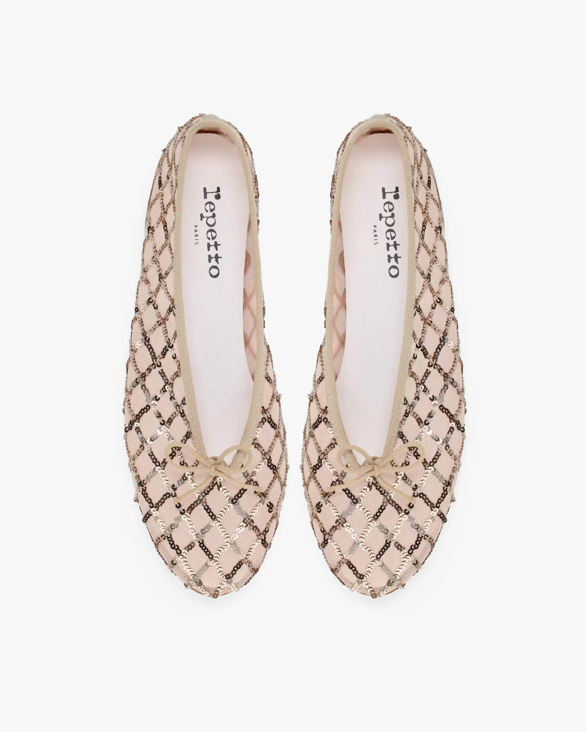 Repetto Ballet Flats>Lilouh rubber sole Ballet Flats - Mesh and Sequins Lightgold