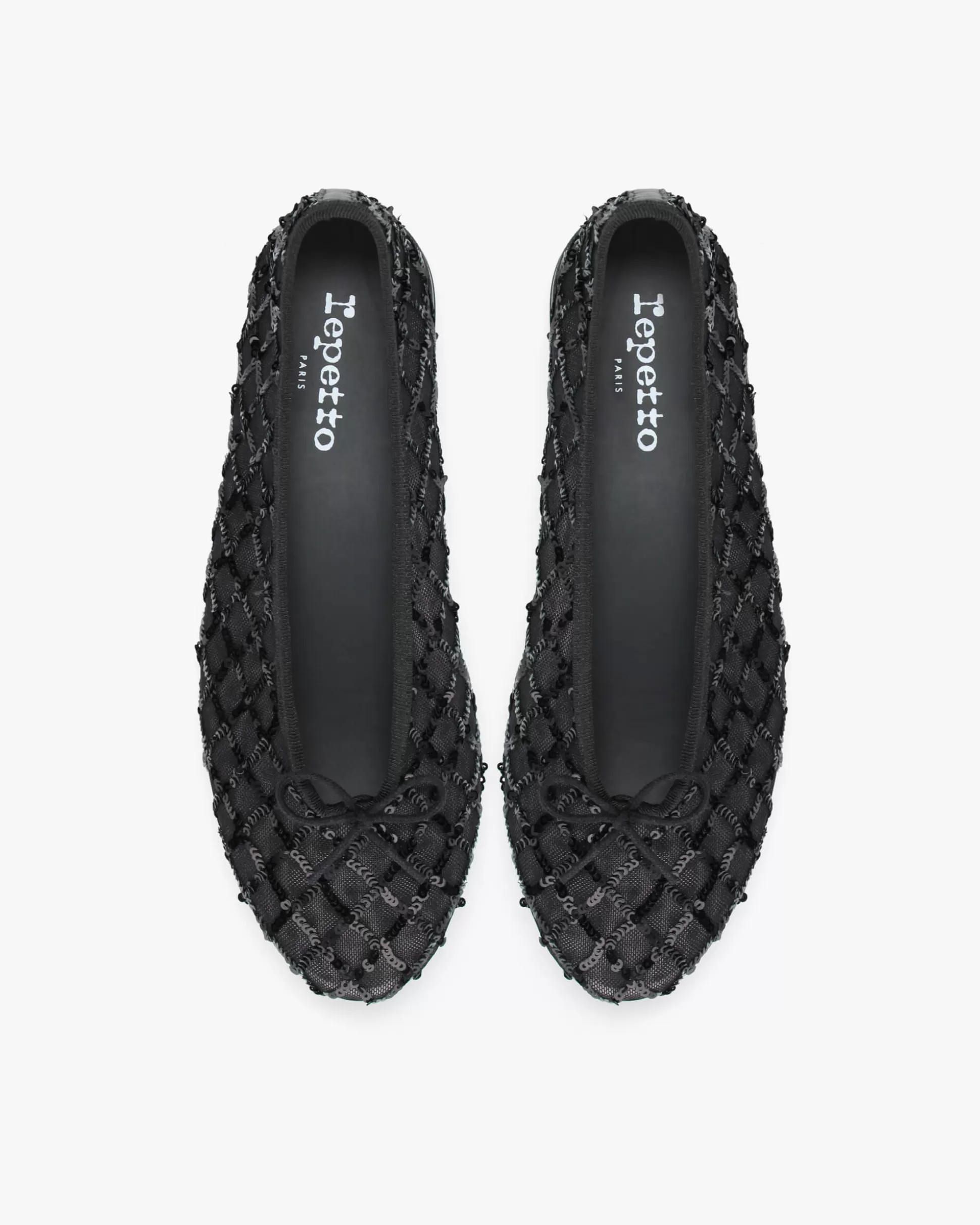 Repetto Ballet Flats>Lilouh rubber sole Ballet Flats - Mesh and Sequins Black