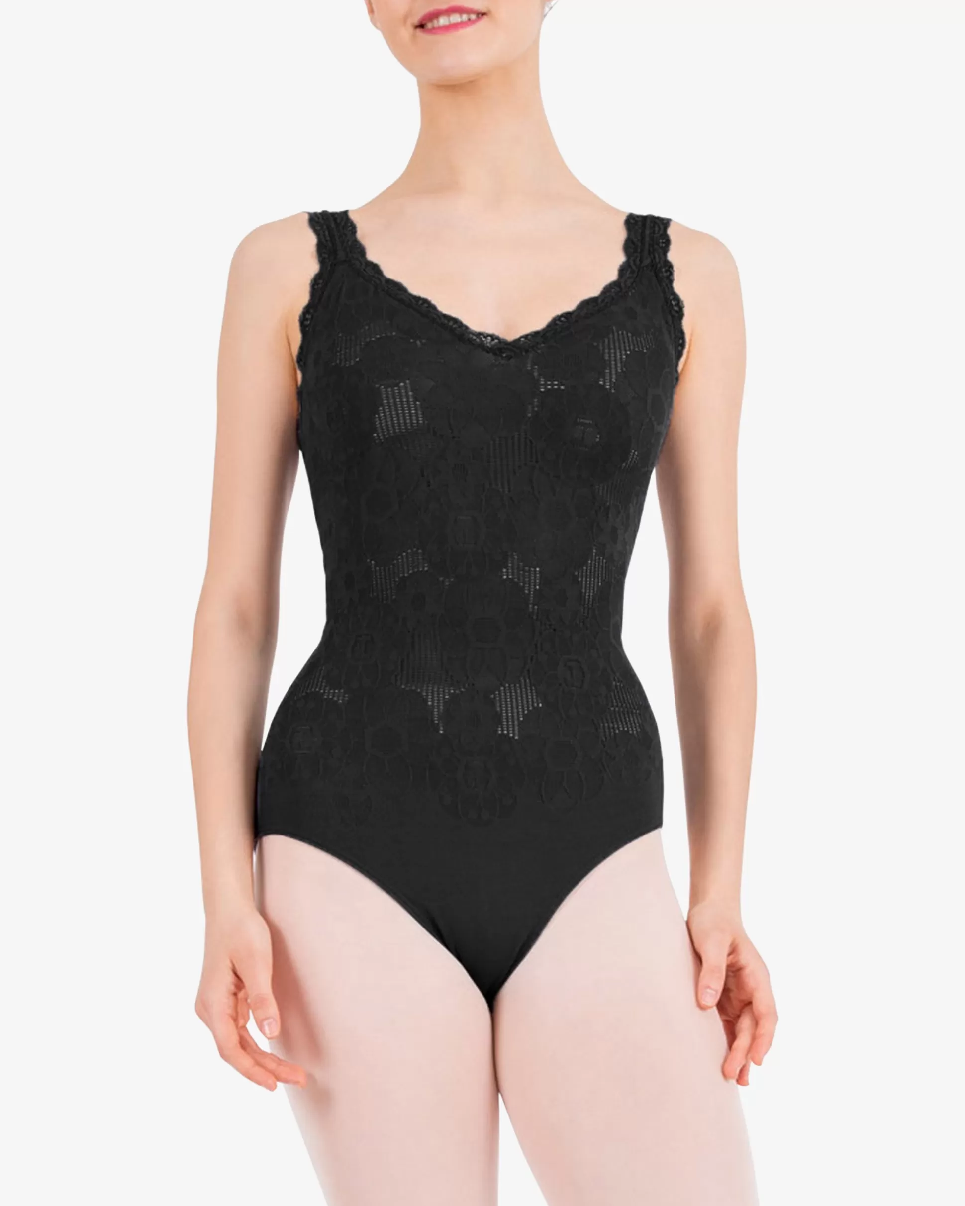 Repetto Leotards & Tunics>Thin straps rosette lace leotard